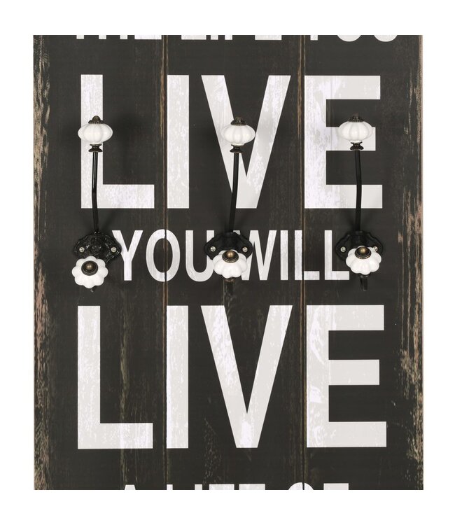 Wandkapstok met 6 haken LOVE LIVE 120x40 cm
