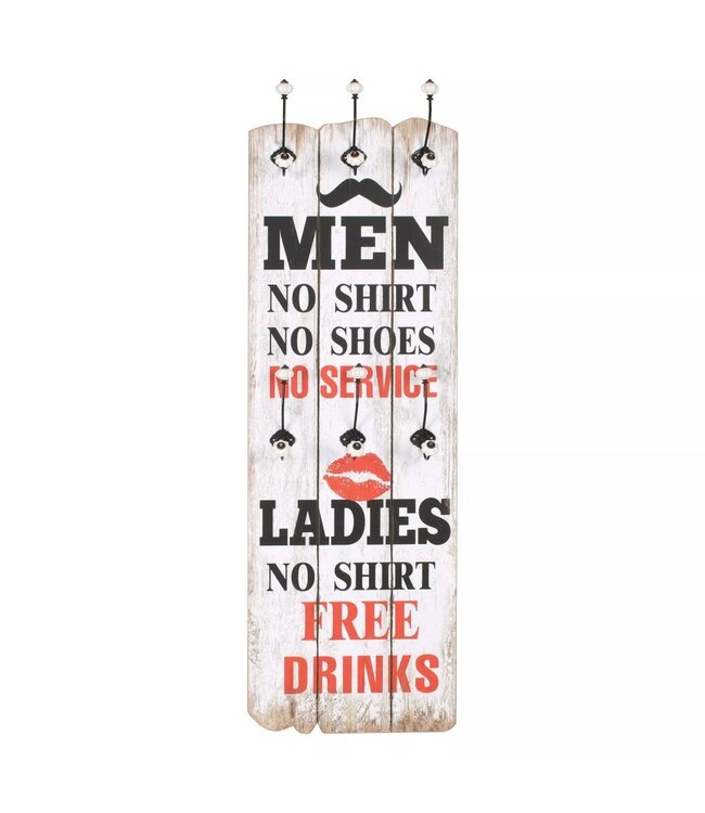 Wandkapstok met 6 haken MEN LADIES 120x40 cm