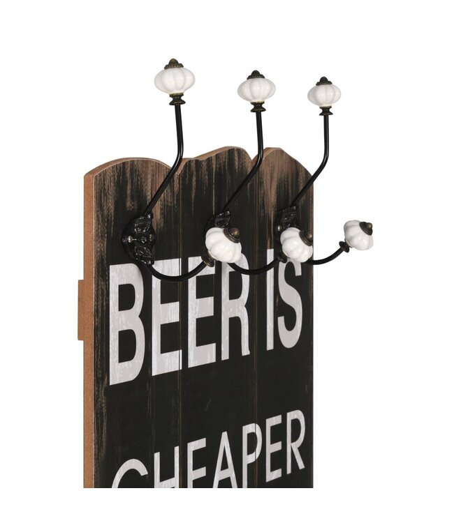 Wandkapstok met 6 haken BEER CHEAPER 120x40 cm