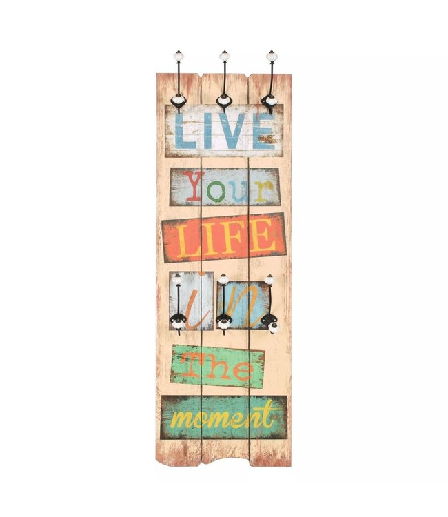 Wandkapstok met 6 haken LIVE LIFE 120x40 cm