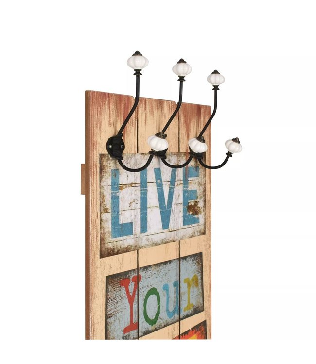 Wandkapstok met 6 haken LIVE LIFE 120x40 cm