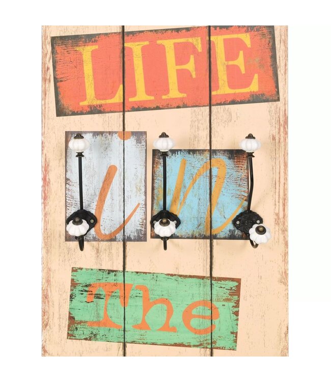 Wandkapstok met 6 haken LIVE LIFE 120x40 cm