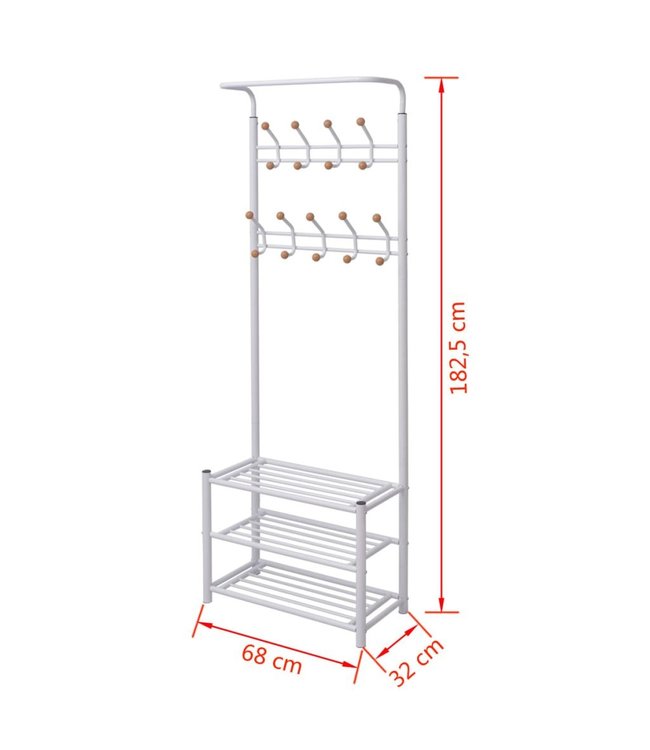 Kledingrek met schoenenopberger 68x32x182,5 cm wit