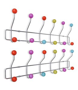 Wandkapstokken met 12 haken 2 st meerkleurig