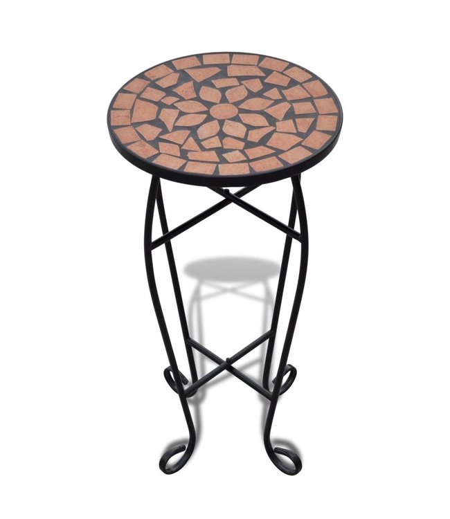 Mozaïek bijzettafel rond  terracotta en zwart