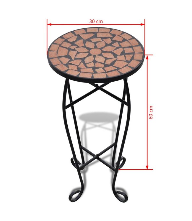 Mozaïek bijzettafel rond  terracotta en zwart