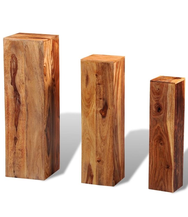 3-delige Plantenstandaardenset massief sheeshamhout bruin
