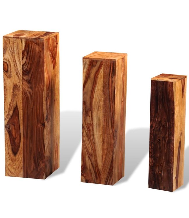 3-delige Plantenstandaardenset massief sheeshamhout bruin