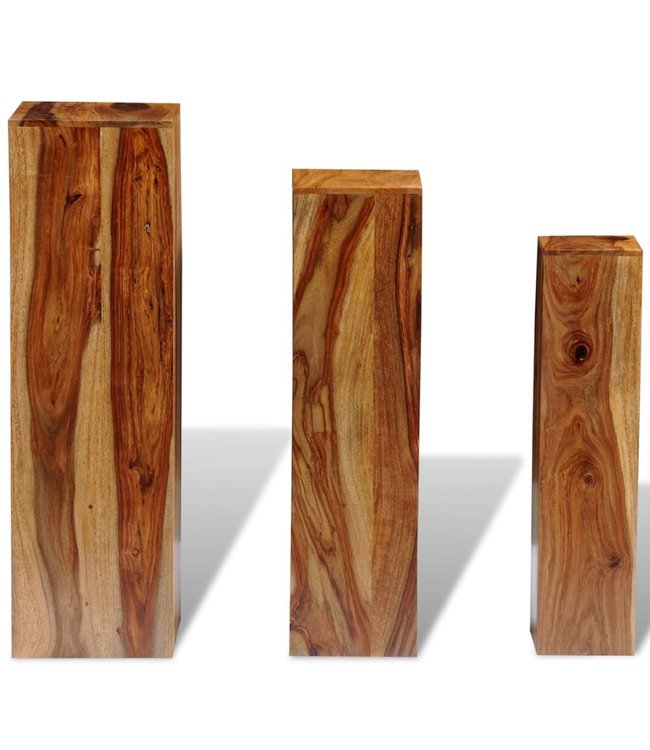 3-delige Plantenstandaardenset massief sheeshamhout bruin