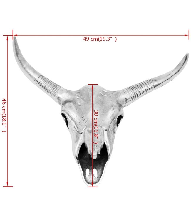 Stierenschedel muurdecoratie aluminium zilver
