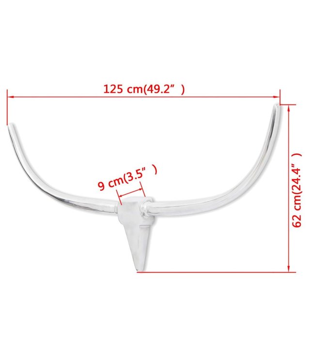 Stierenkop voor aan de muur aluminium 125 cm zilverkleurig