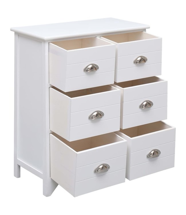 Bijzetkast met 6 lades 60x30x75 cm paulowniahout wit