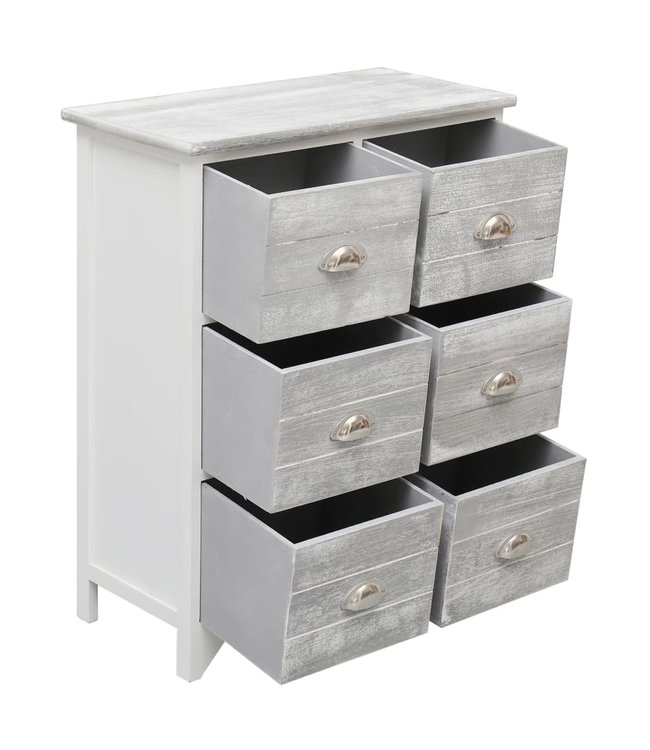 Bijzetkast met 6 lades 60x30x75 cm paulowniahout grijs