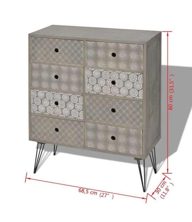 Dressoir met 8 lades grijs