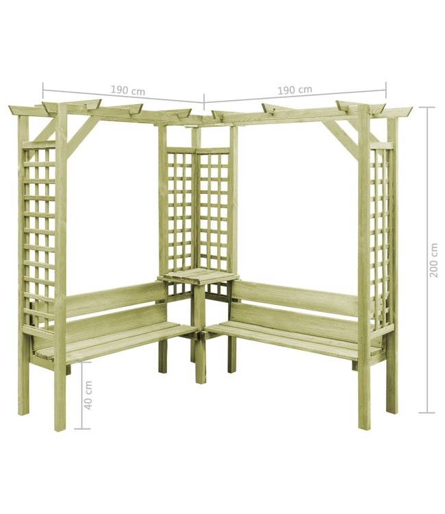 Hoekpergola met bank geïmpregneerd grenenhout