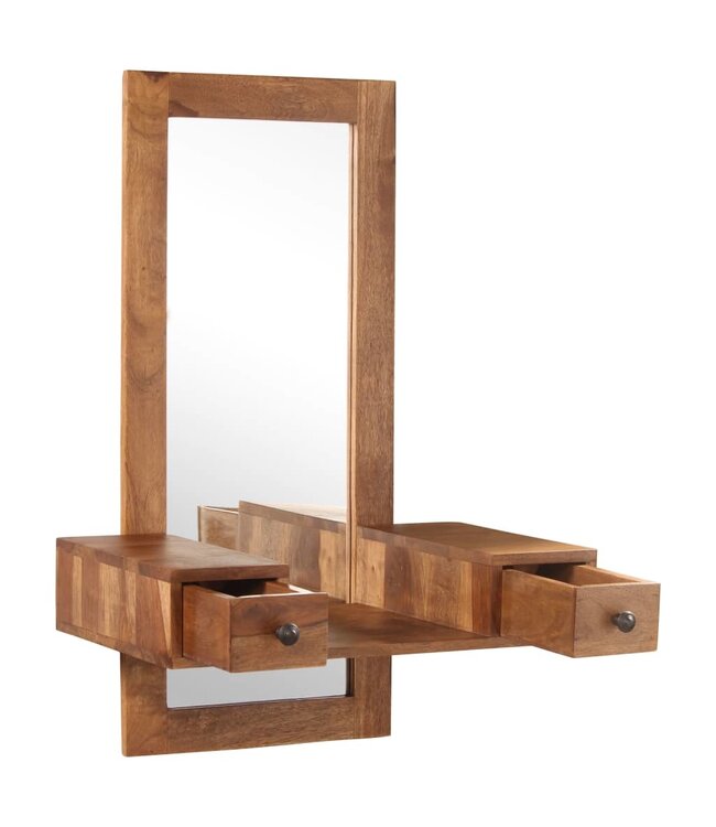 Opmaakspiegel met 2 lades massief sheeshamhout