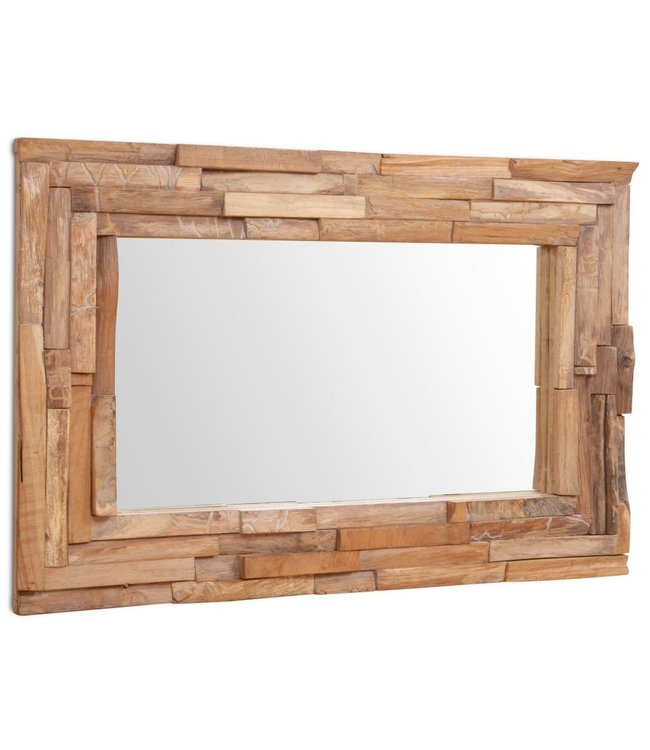 Decoratieve spiegel rechthoekig 90x60 cm teakhout