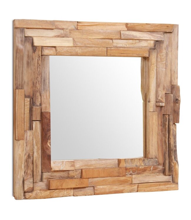 Decoratieve spiegel vierkant 60x60 cm teakhout