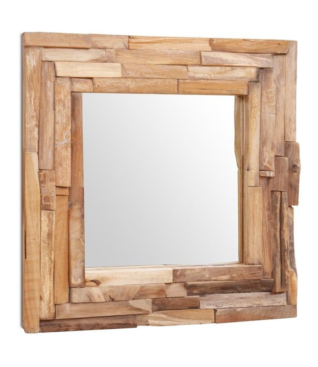 Decoratieve spiegel vierkant 60x60 cm teakhout