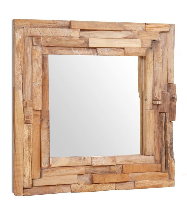 Decoratieve spiegel vierkant 60x60 cm teakhout