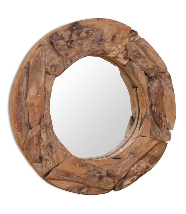 Decoratieve spiegel rond 60 cm teakhout