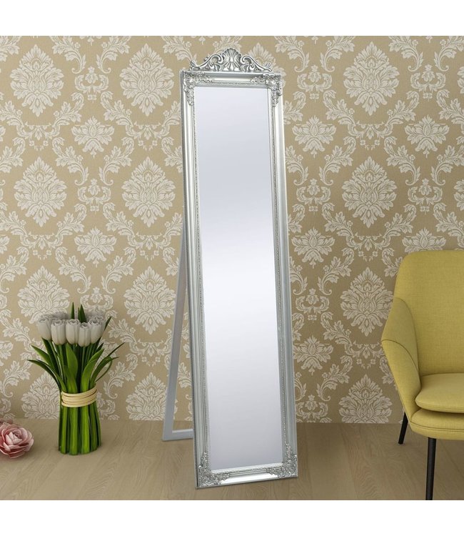 Vrijstaande spiegel Barok 160x40cm zilver