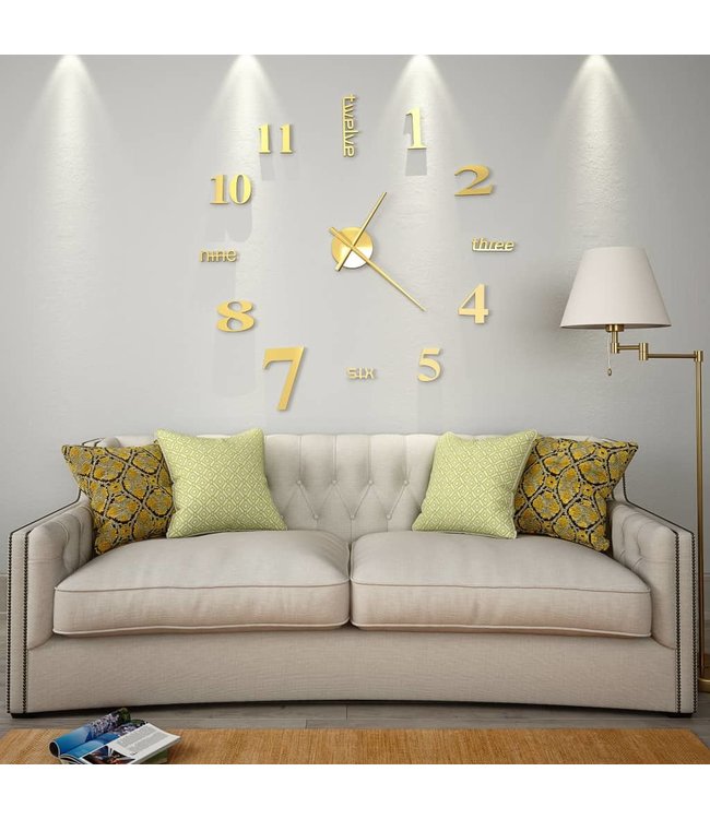 3D-wandklok 100 cm XXL modern goudkleurig