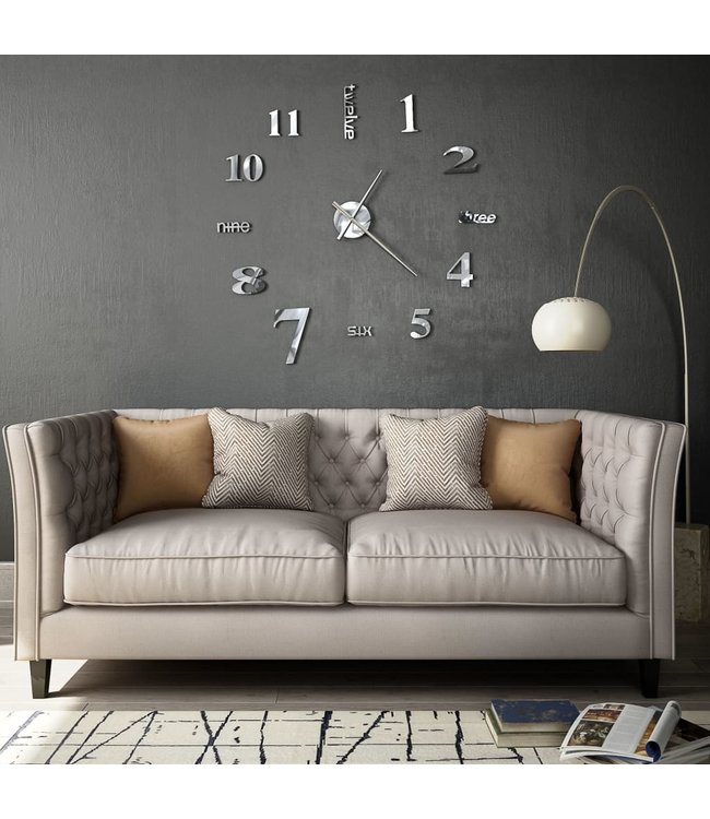 3D-wandklok 100 cm XXL modern zilverkleurig