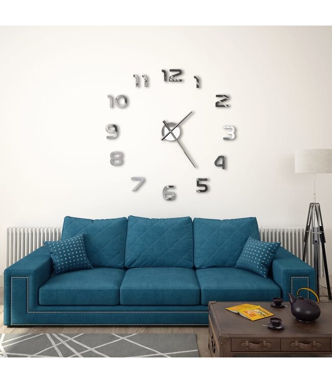 3D-wandklok 100 cm XXL modern zilverkleurig