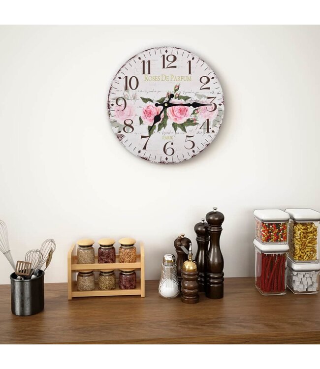 Wandklok vintage stijl 30 cm bloemen
