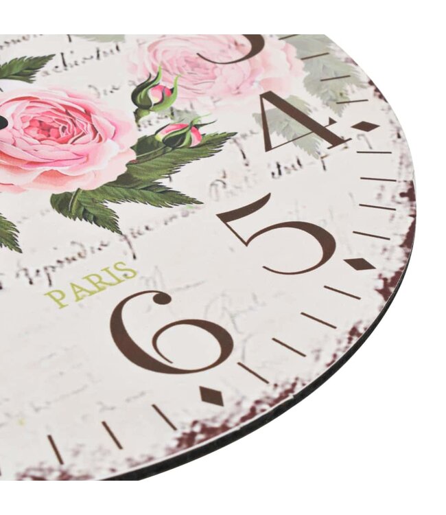 Wandklok vintage stijl 30 cm bloemen