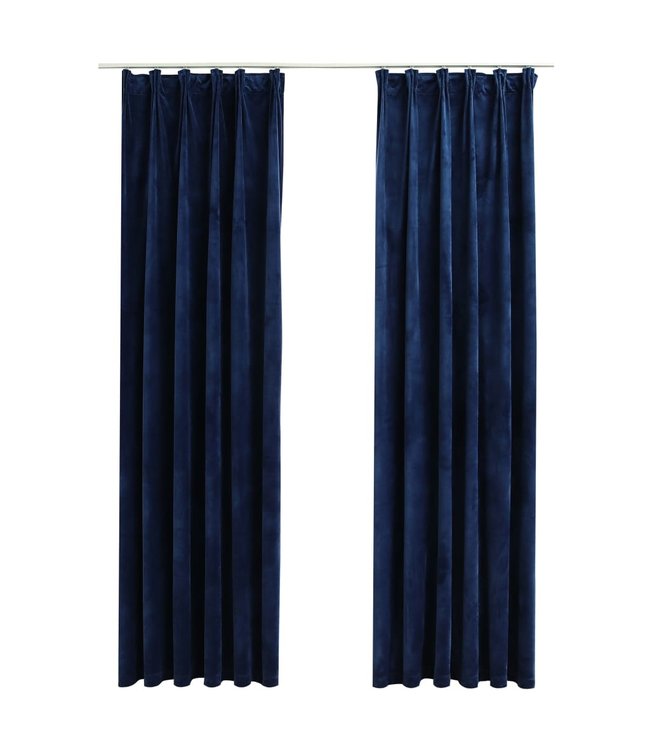 Gordijnen verduisterend 2 st met haken 140x175 cm fluweel blauw