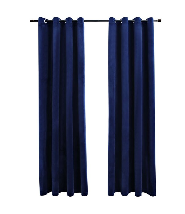 Gordijn verduisterend met ringen 2 st 140x225 cm fluweel blauw