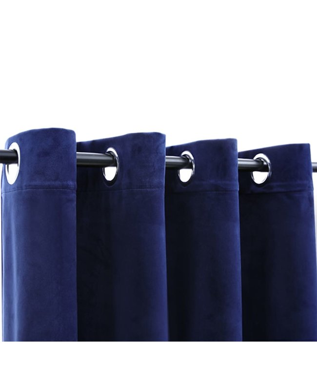 Gordijn verduisterend met ringen 2 st 140x225 cm fluweel blauw