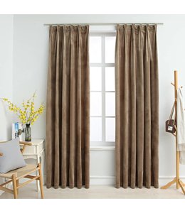 Gordijnen verduisterend 2 st met haken 140x175 cm fluweel beige