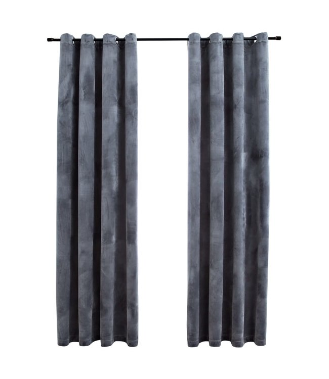 Gordijn verduisterend met ringen 2 st 140x245 cm fluweel zwart