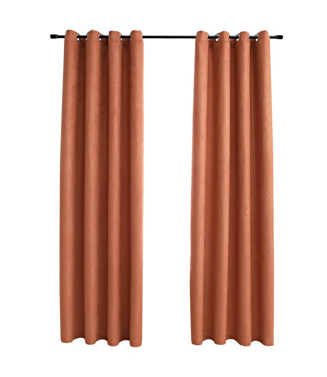 Gordijnen verduisterend met ringen 2 st 140x175 cm roestkleur