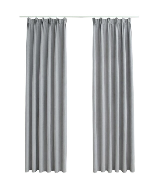 Gordijnen verduisterend met haken 2 st 140x245 cm grijs