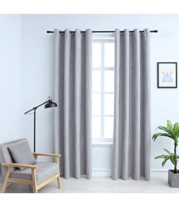 Gordijn verduisterend met metalen ringen 2 st 140x245 cm grijs