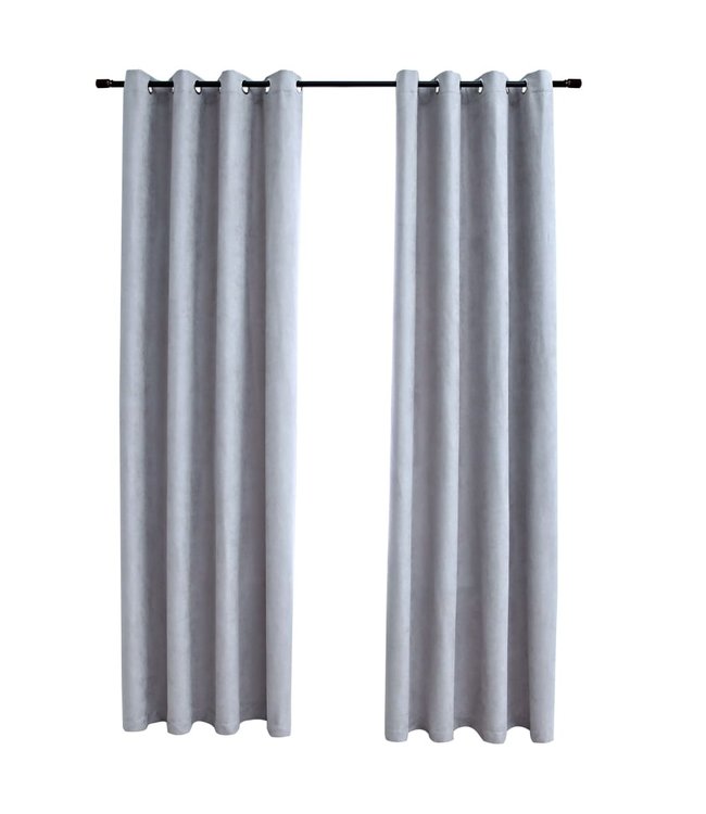 Gordijn verduisterend met metalen ringen 2 st 140x225 cm grijs