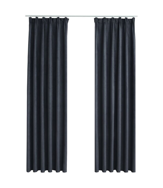 Gordijnen verduisterend met haken 2 st 140x225 cm antraciet