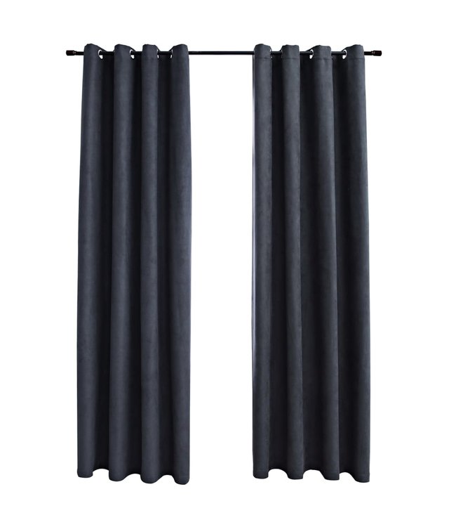 Gordijnen verduisterend met ringen 2 st 140x245 cm antraciet