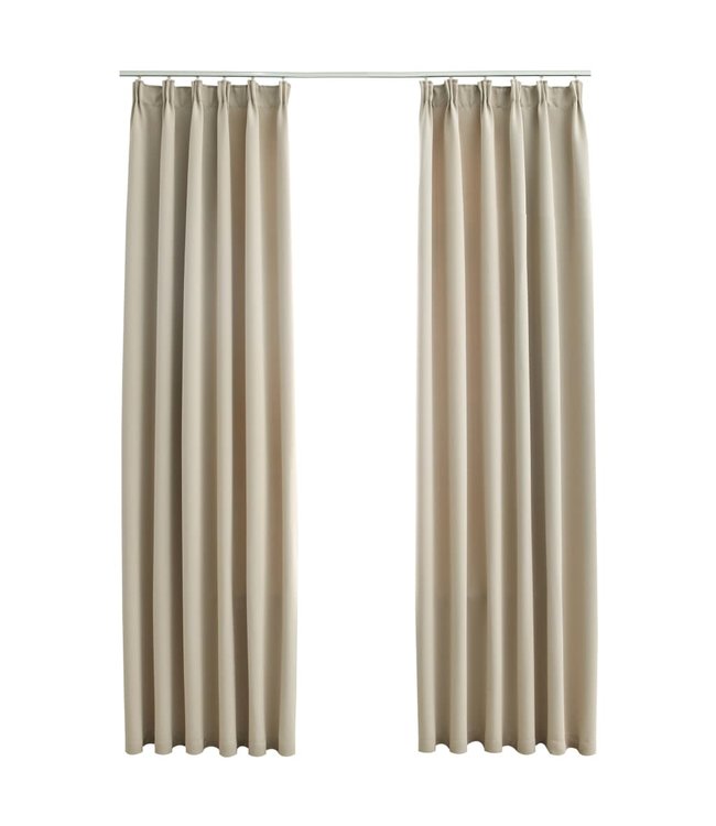 Gordijnen verduisterend met haken 2 st 140x245 cm beige