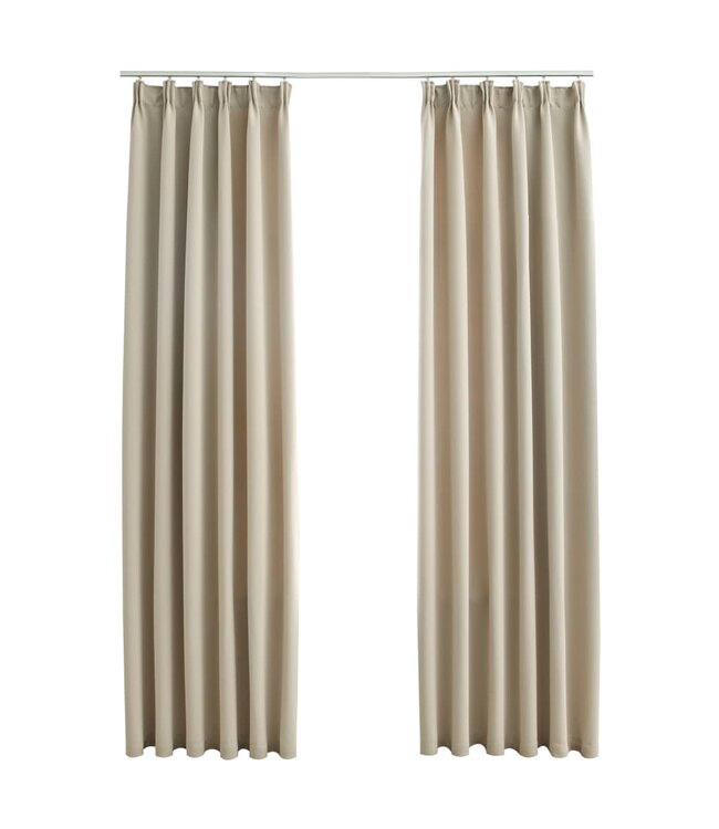 Gordijnen verduisterend met haken 2 st 140x225 cm beige