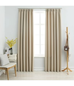 Gordijnen verduisterend met haken 2 st 140x175 cm beige