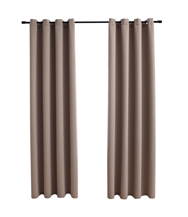 Gordijn verduisterend met metalen ringen 2 st 140x225 cm taupe