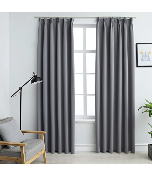 Gordijnen verduisterend met haken 2 st 140x245 cm grijs