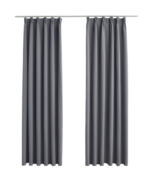 Gordijnen verduisterend met haken 2 st 140x245 cm grijs