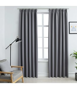 Gordijnen verduisterend met haken 2 st 140x175 cm grijs