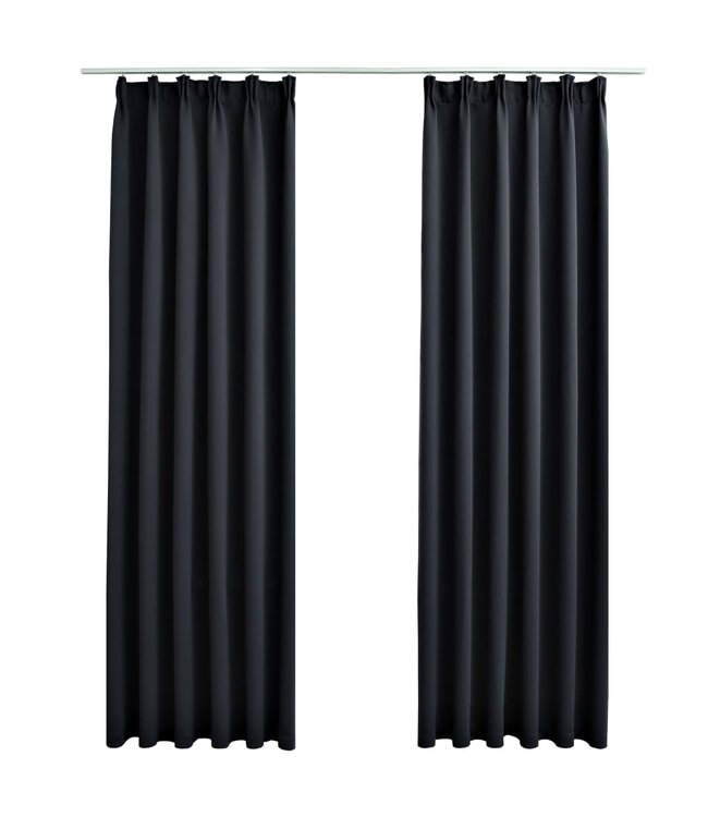 Gordijnen verduisterend met haken 2 st 140x225 cm zwart